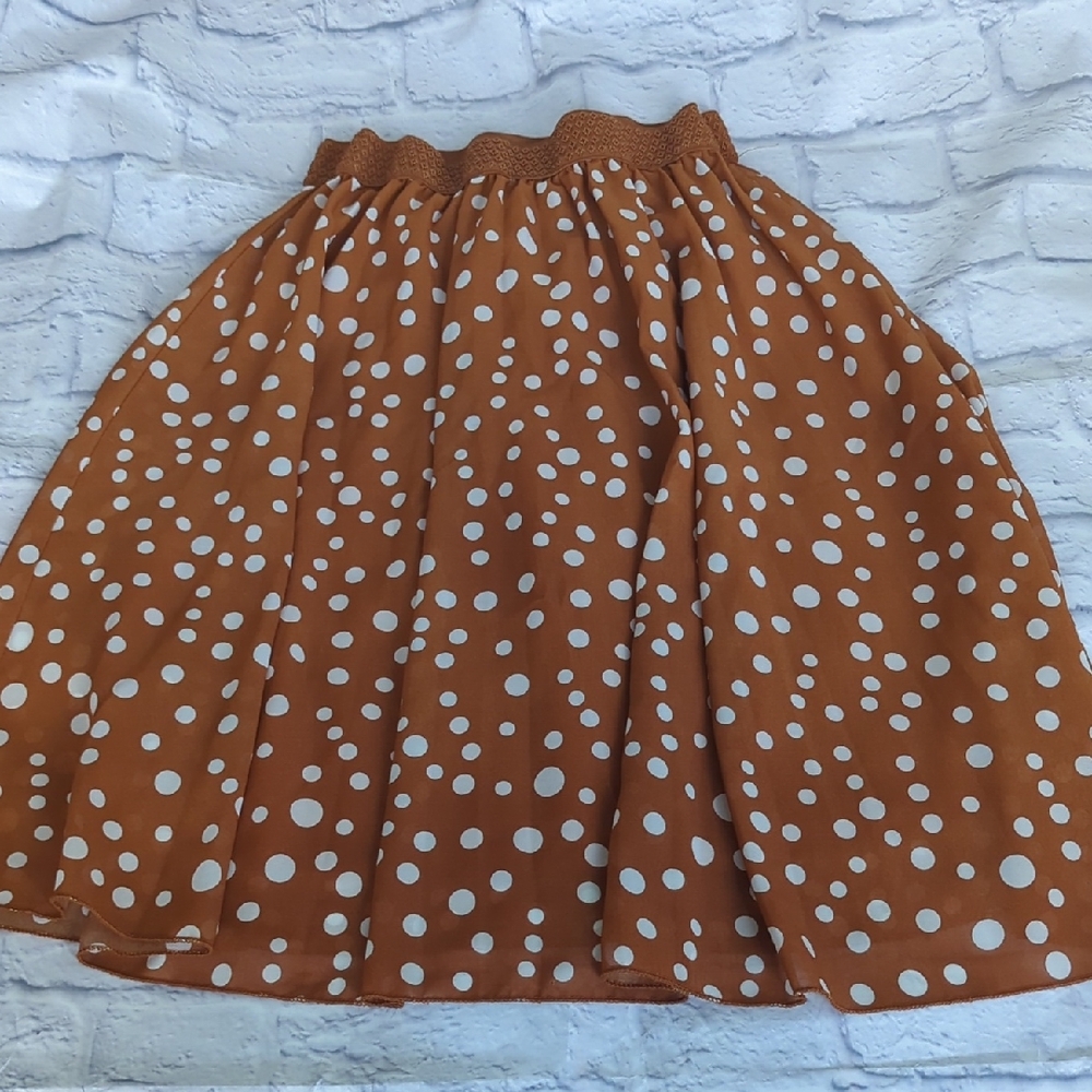 Metro Wear A-Line Skirt in Brown and White Polka dots Size L